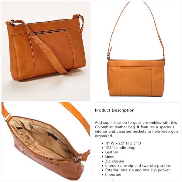'LE DONNA' AVA' COGNAC LEATHER ADJUSTABLE CROSSBODY BAG - Picture 14 of 16
